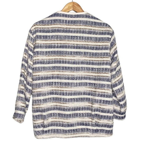 ✨NWT H&M Cream Blue Gold Striped Textured Weave Boucle Zip Front Jacket Size 6 - Picture 10 of 12